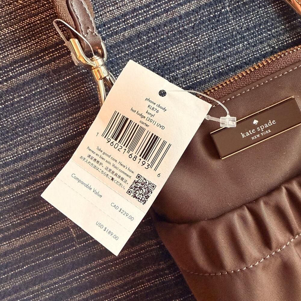 Kate Spade Carter Crossbody Bag Brown Hot Fudge Nylon Phone Travel Bag NWT Gold - Picture 4 of 8